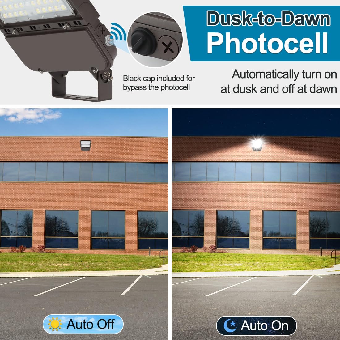 Xbuyee 300W LED Parking Lot Light with Dusk to Dawn Photocell, Outdoor Dimmable Area Lights with Trunnion Mount, 45000LM 5000K Daylight 100-277V IP65, Power Selectable (300W/240W/200W) ETL