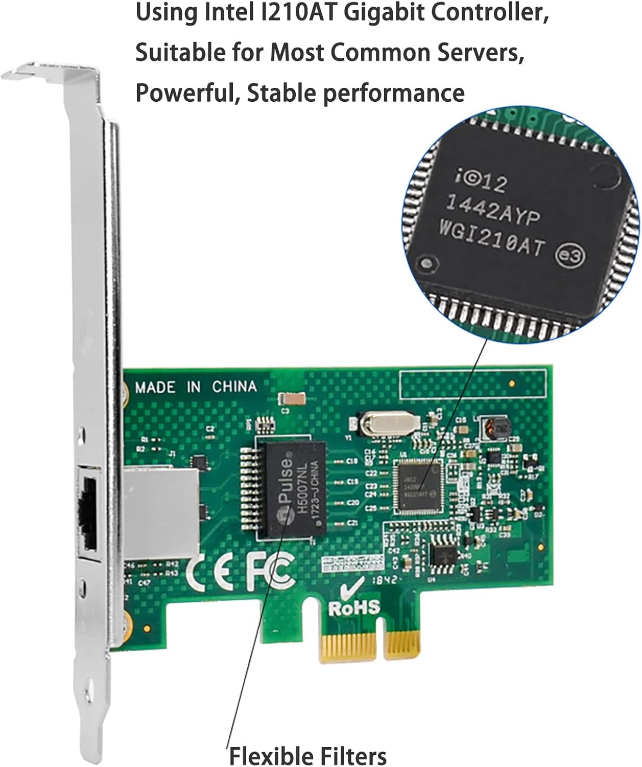 C&N 1000M I210AT (ST729) PCIe Gigabit Network Card PCI Express Ethernet Adapter with Intel LAN NIC Card for Support PXE