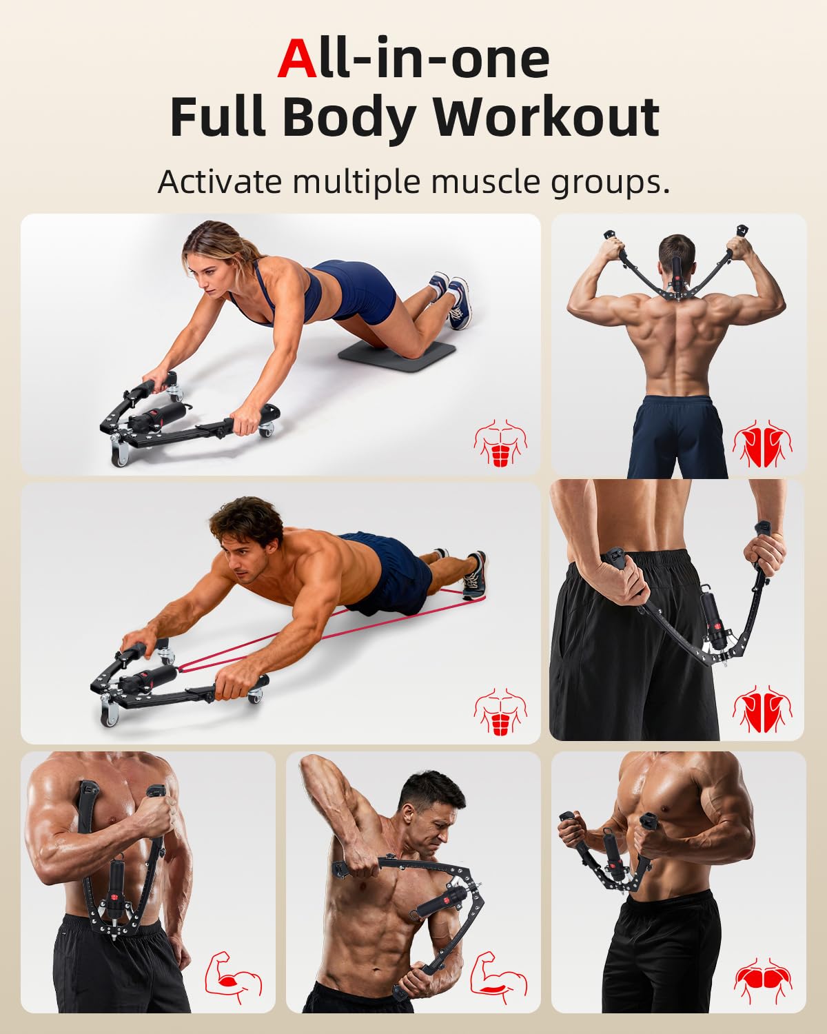 Abahub 2-in-1 Arm Trainer with AB Roller Wheels, Enhanced Hydraulic Power Twister Arm Trainer, 22-440LBS Adjustable Resistance Home Gym Equipment for Arm, Chest, Core & Full Body Workout, Black