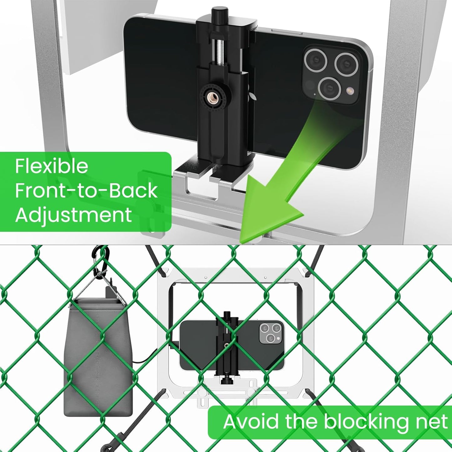 Matare Cell Phone Fence Mount with Shade, Game Changer Mounting Kit, Gamechanger Streaming kit Works with iPhone, Mevo