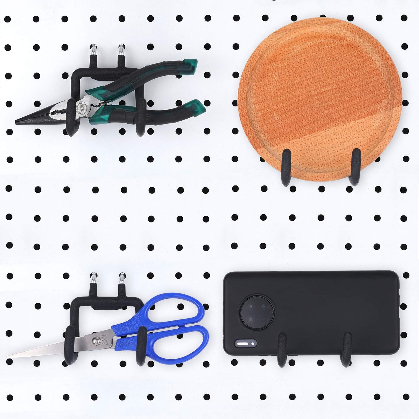 Hotop 4 Pieces Pegboard Hooks Pegboard Drill Holder Peg Board Hooks for Hanging Black Flat Utility Hook Peg Board Organization Accessory for Workbench, Garage Craft Storage(2.75 x 2.56 x 3.54 Inch)