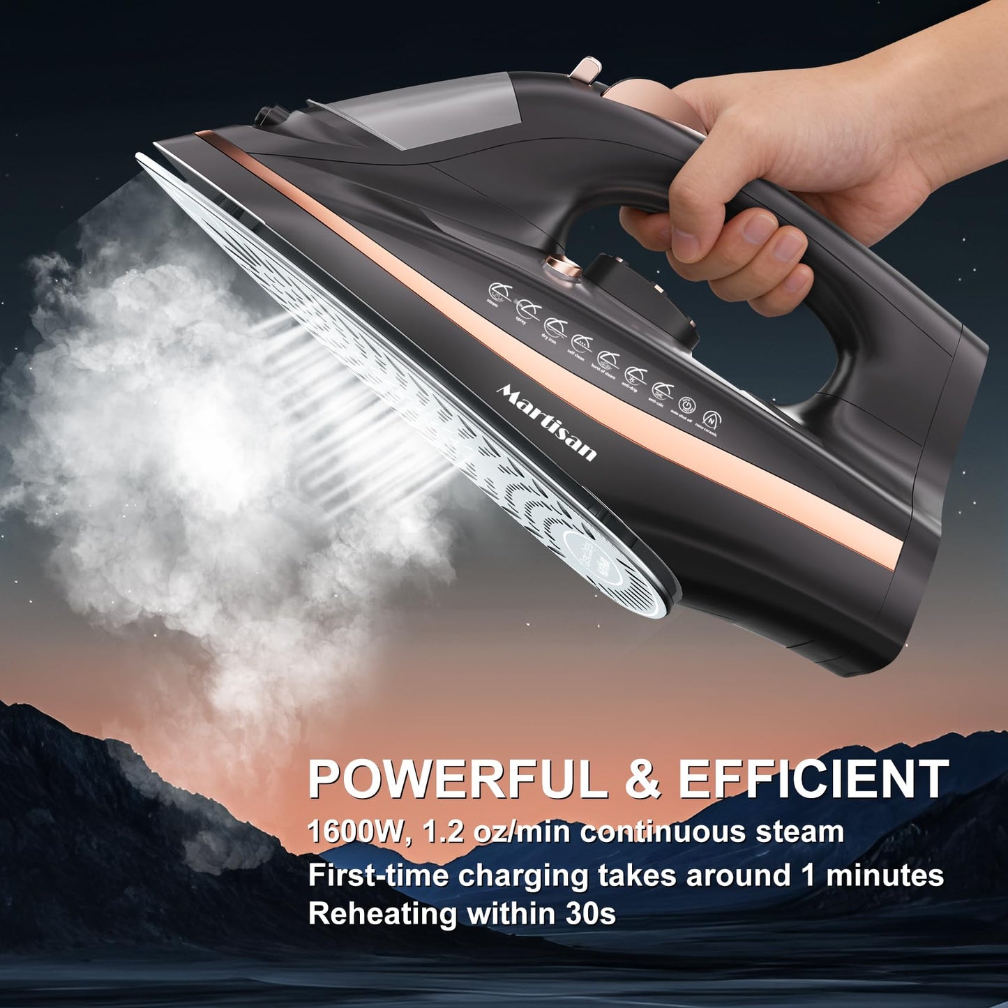 Martisan Cordless Iron for Clothes, 1600W, Wireless, Rapid Heating, Retractable Cord, Power Charging Base, Ceramic Soleplate, Auto-off, Anti-calc, Anti-drip, Self Clean