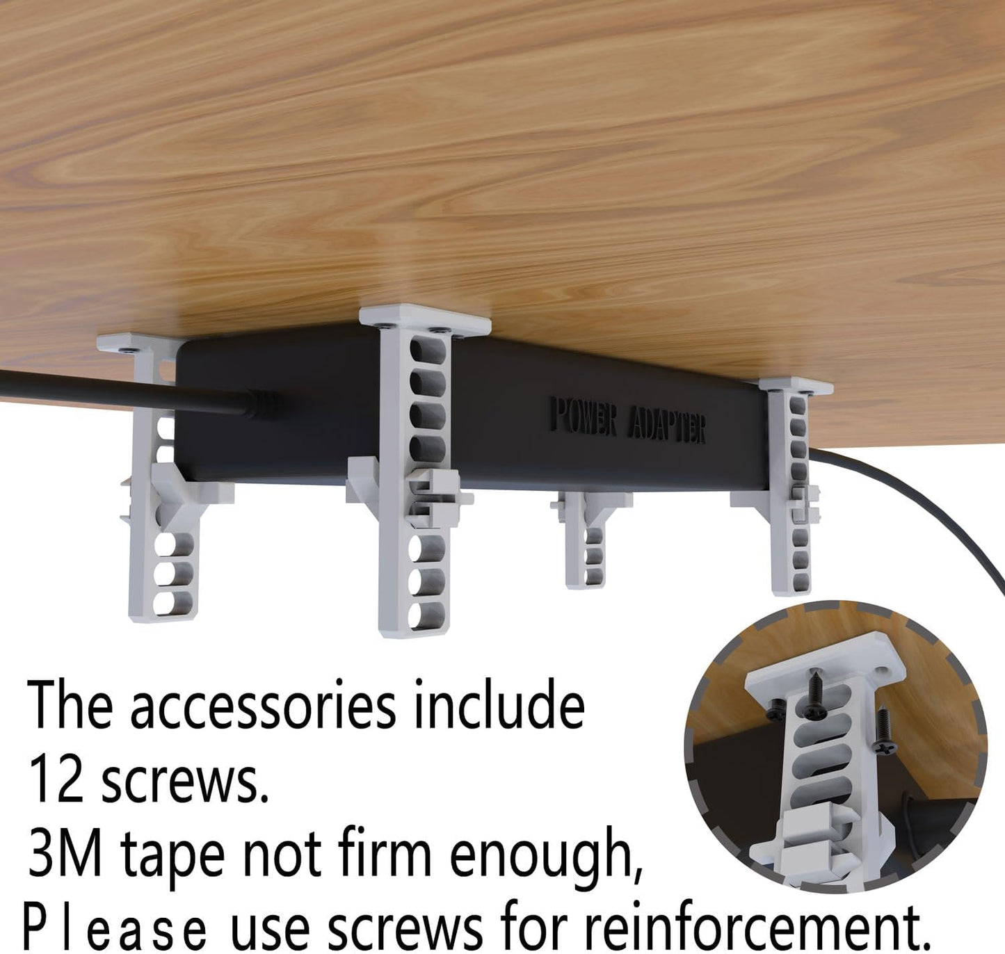 LekWinGi Universal Under Desk Mount for Power Brick Holder Docking Station Mount Power Strip (White)
