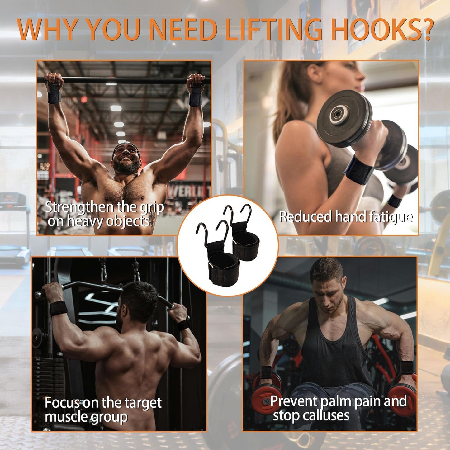 SPGOITRY Weight Lifting Hooks, 330 LB Weightlifting Grip Hooks, Heavy Duty Lifting Wrist Straps for Pull-Ups, Strength Training and Deadlifts, Wrist Strap Hook for Men and Women