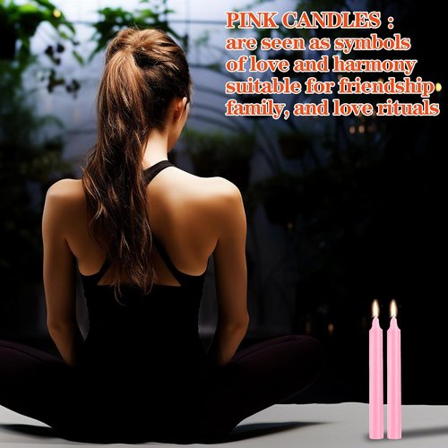 Kunrsug 24 Pack Pink Spell Chime Candles - Premium Mini Unscented Taper Candles for Rituals & Meditation - 4 Inch Tall