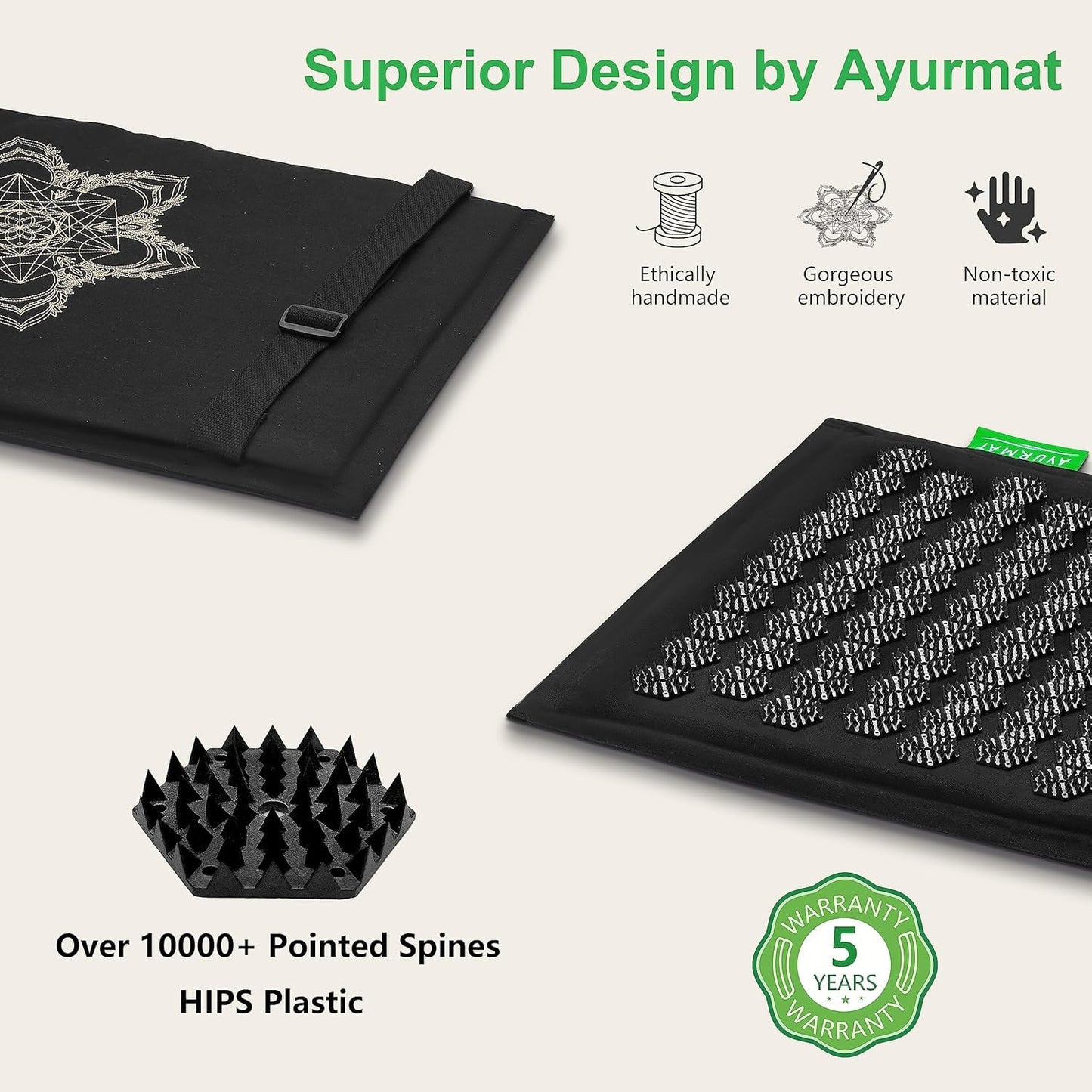 AyurMat Premium Acupressure Mat and Pillow Set - Natural Eco-Friendly Linen & Coconut Fiber,Ergonomic Design,Relieves Stress & Tension,with Carrying Bag,Full Body Pro Set