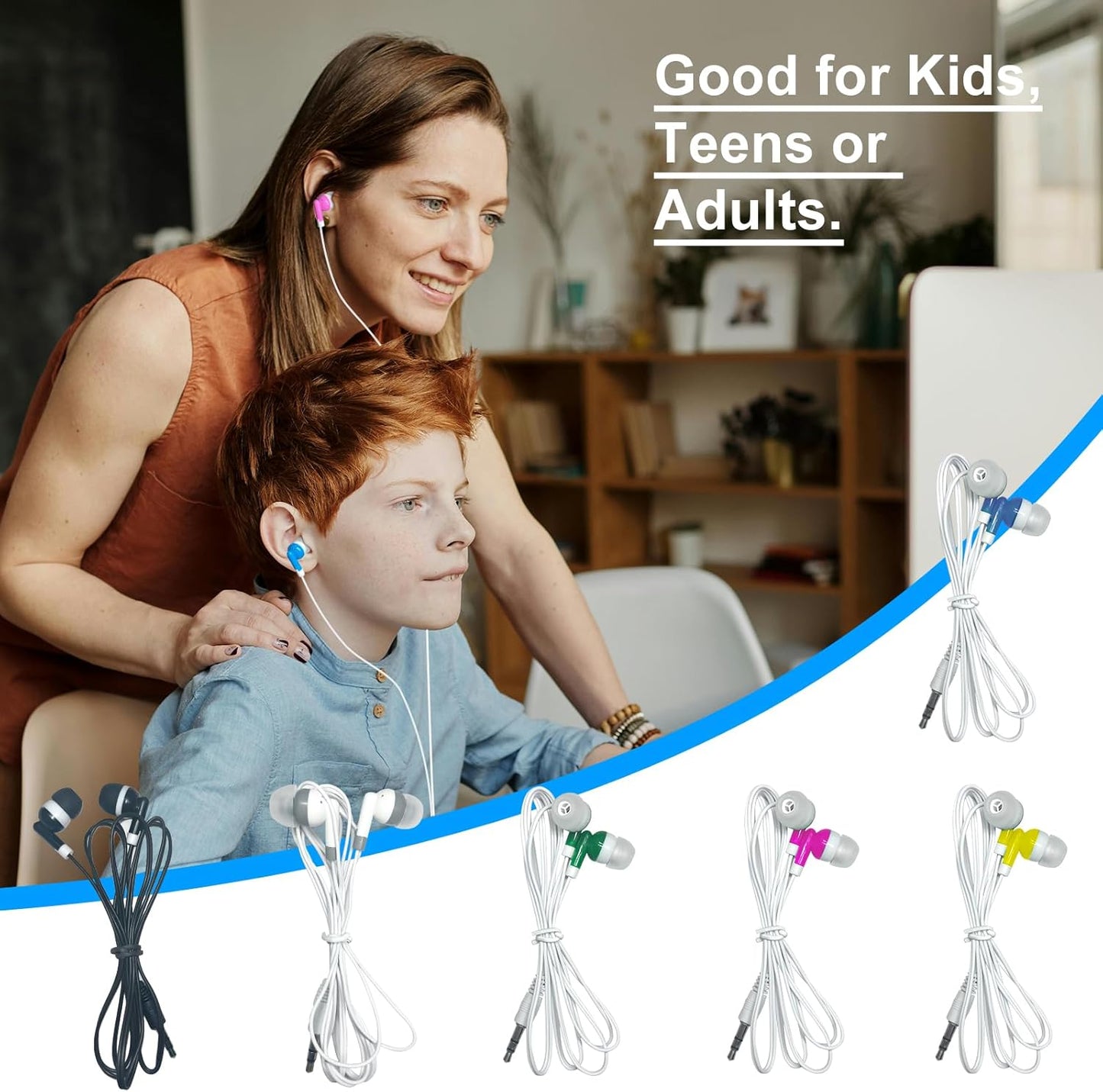 WAHUWAY 60 Pack Earbuds Bulk Kids Classroom Headphones for School Travel or Home Use(Multi Color)