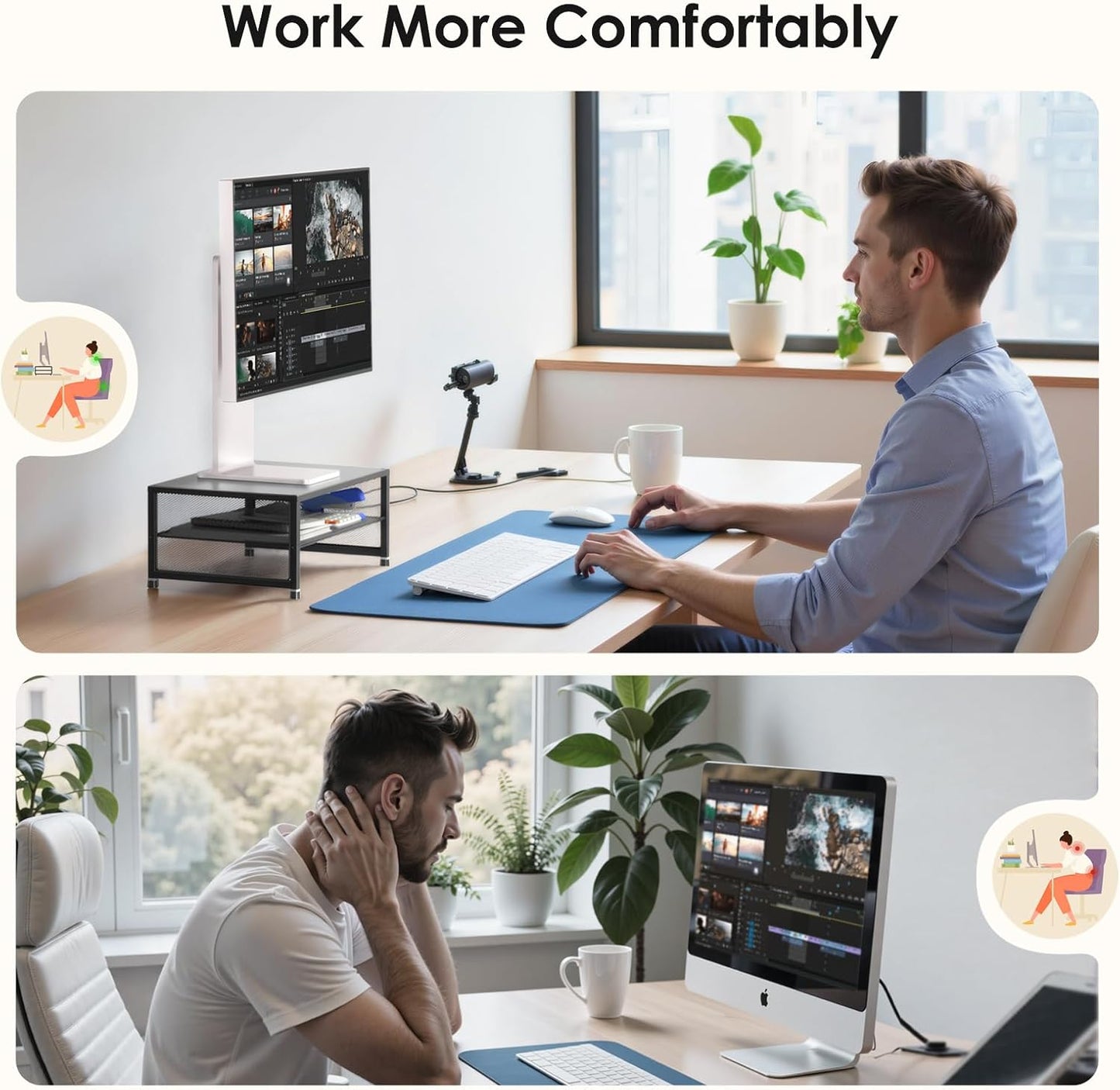 2-Tier ECOLOVI Computer Monitor Stand Riser, Desk Organizer for Monitor, Printer & Laptop Stand, Desktop Workspace