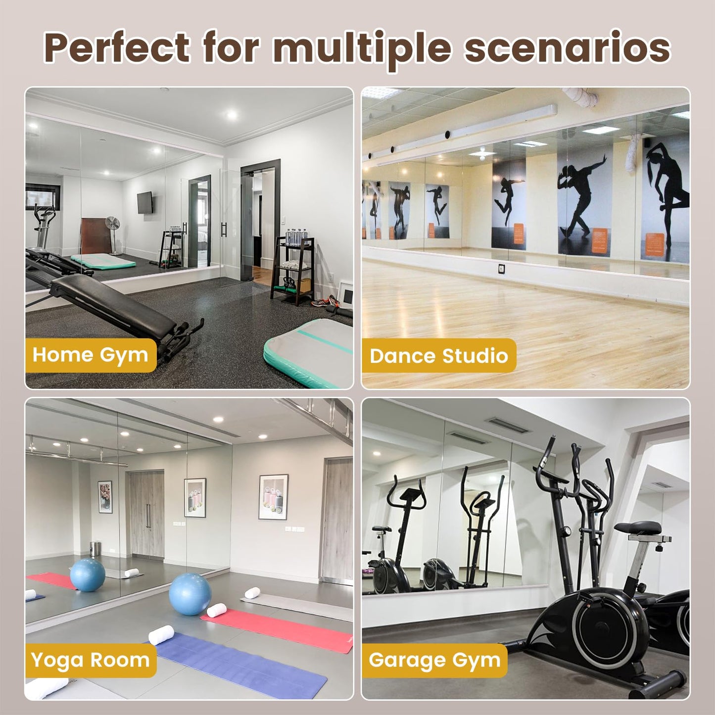 LOAAO Home Gym Mirror, 72"x32"-2 PCS Gym Mirrors for Wall, Frameless, Tempered Glass, Large Workout Mirrors for Home Gym, Dance Studio, Yoga Room, Garage Gym