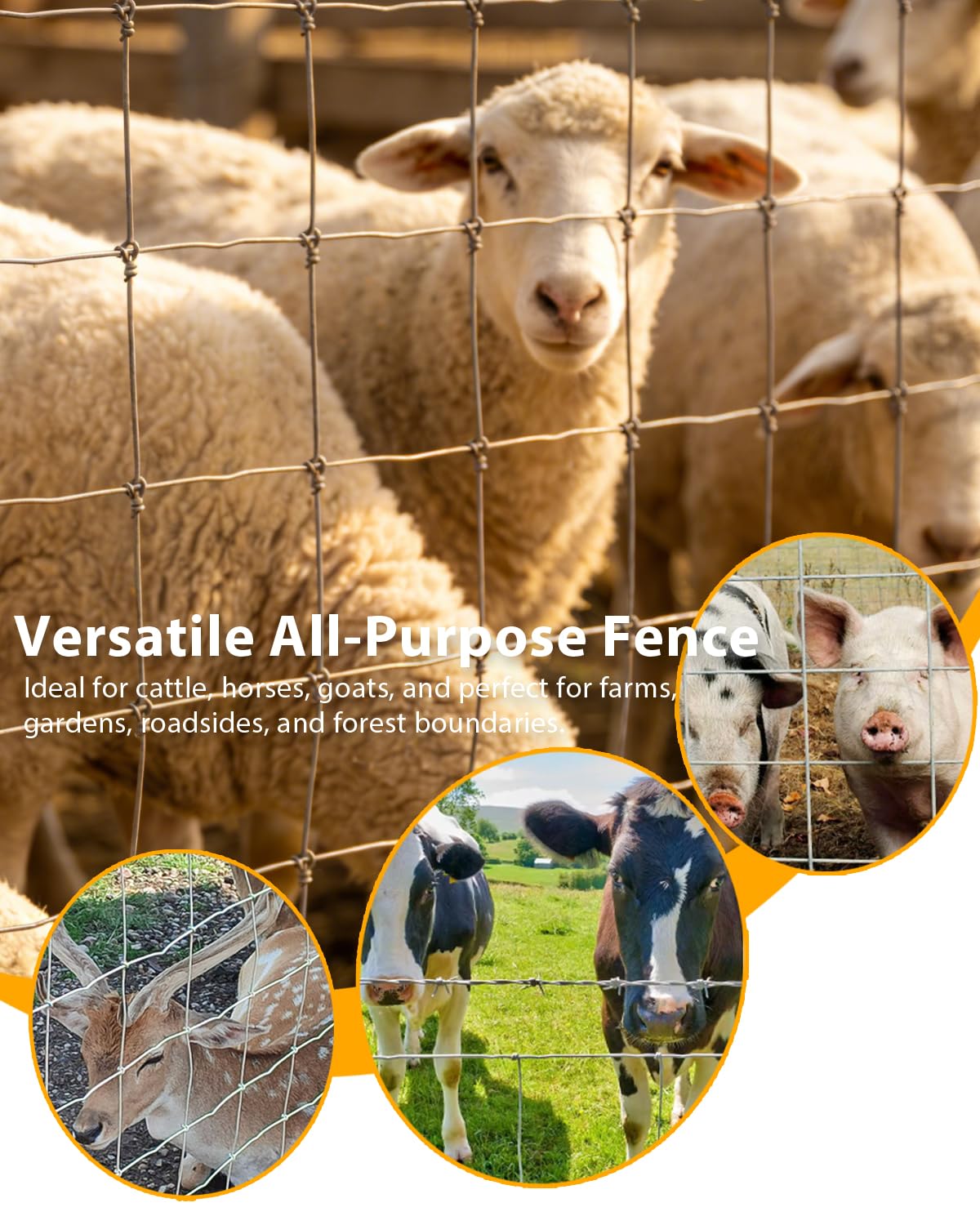GarveeTech Cattle Farm Fence, Galvanized Wire Fencing 14GA Heavy Zinc Coating Wire Fencing, for Goat Deer Yard Livestock Animals Protection (6x164ft（14GA）)