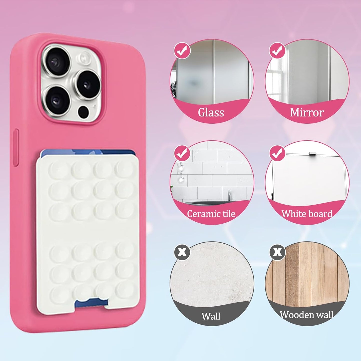 2 PCS Silicone Suction Cup Phone Case Card Holder - Hands-Free, Sturdy Grip Holder, Suitable for Storing Bus Passes, ID