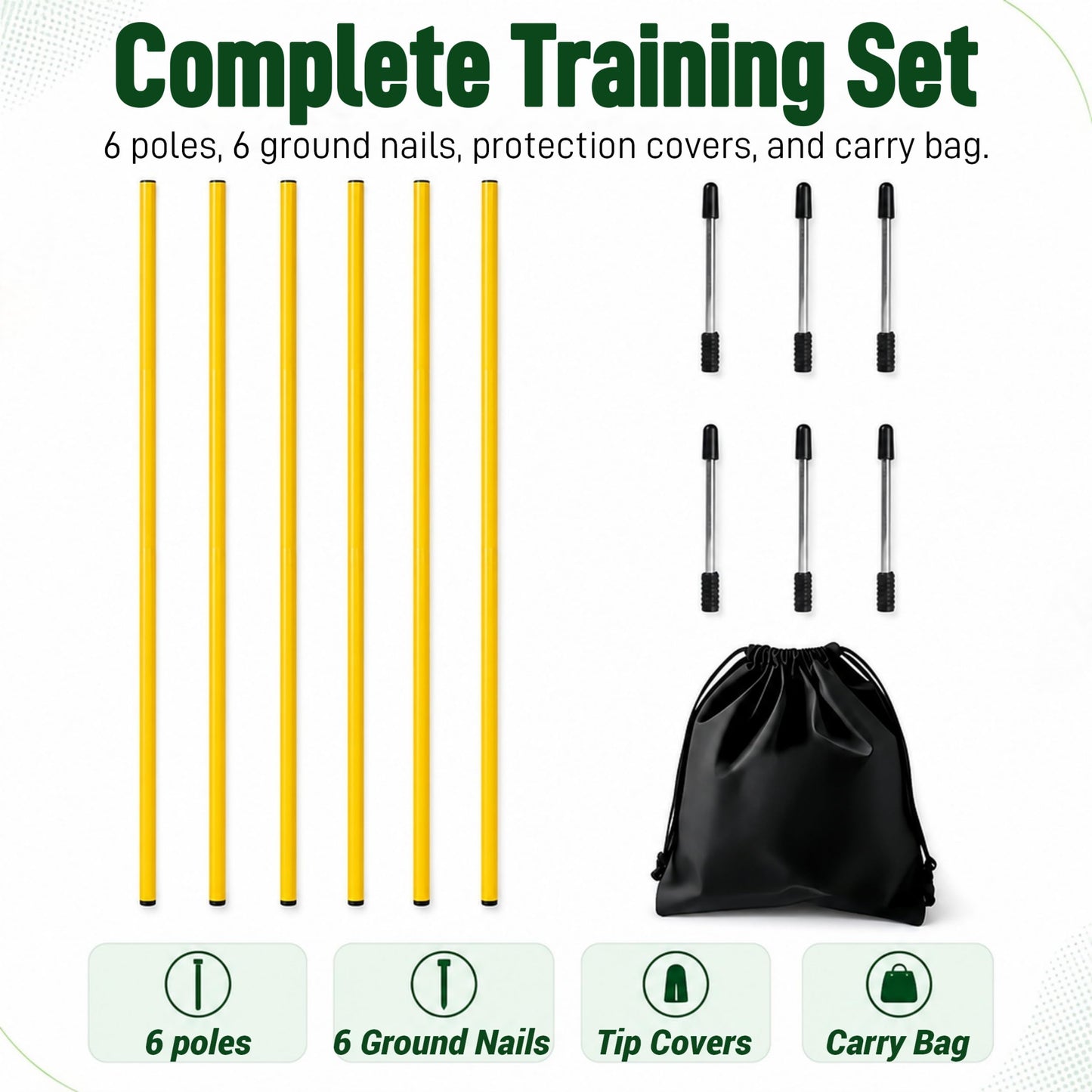 6 Pcs Soccer Agility Poles for Training, 5 FT Adjustable Speed and Agility Training Equipment for Football/Basketball/Horse/Dog Practice, Soccer Sticks with Steel Ground Nails Outdoors (Yellow)