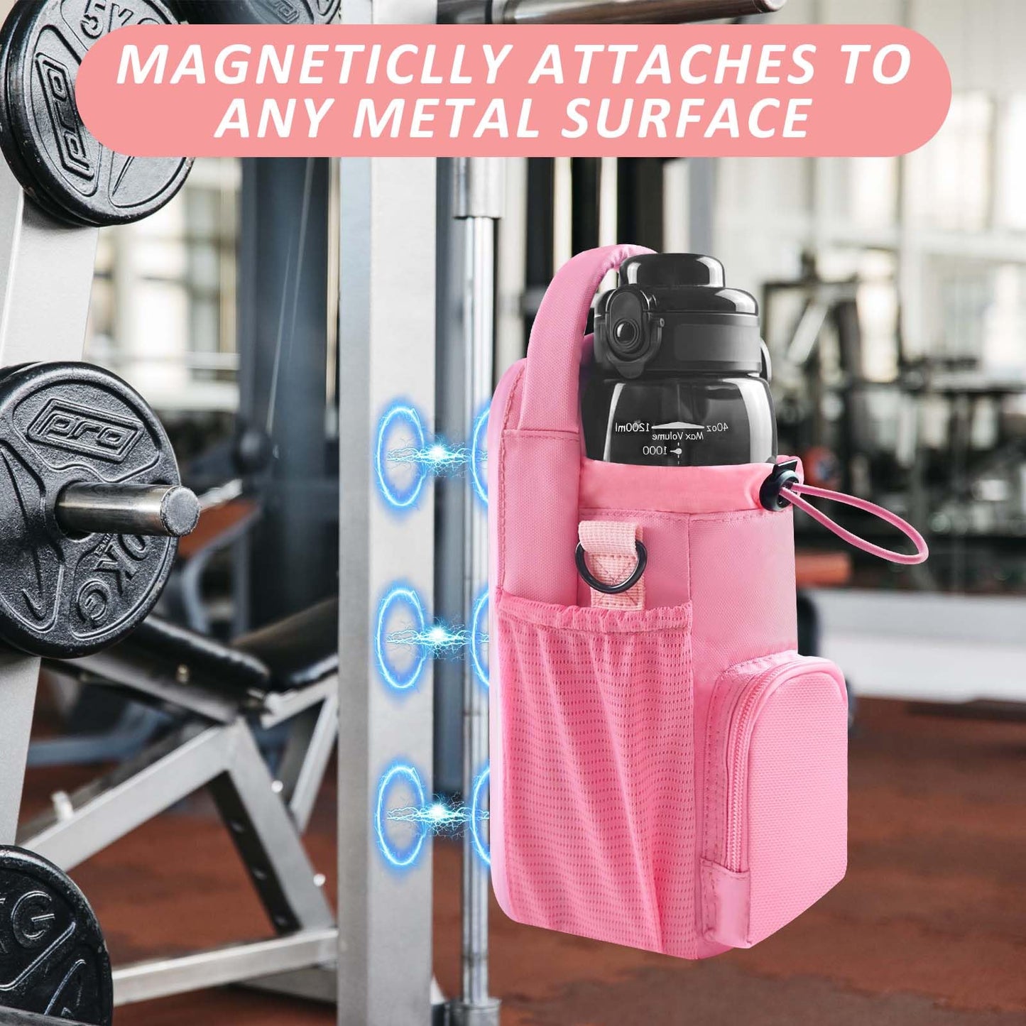 Magnetic Gym Bag for Men and Women, Magnetic Water Bottle Holder for Gym, Small Gym Bag, Gym Gifts for Women and Men (Pink, <40 OZ)