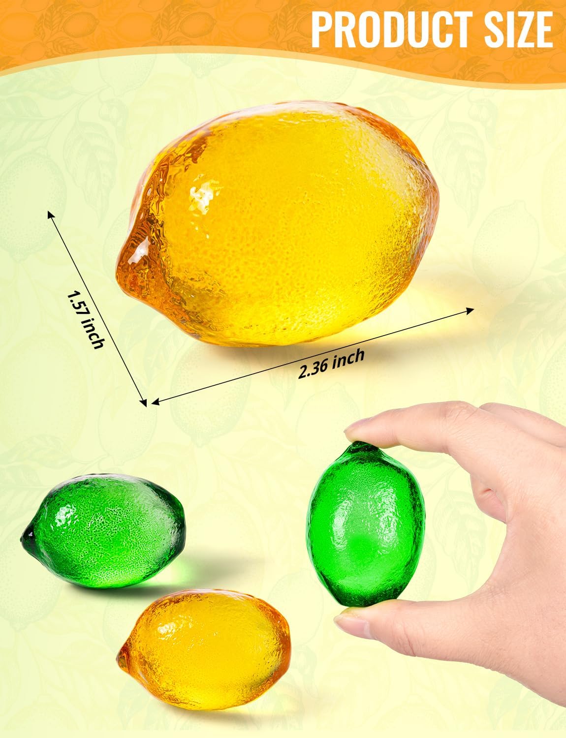 Skiennix Glass Lemon Figurine Collectibles - 2-Inch Decorative Fruit Ornaments for Home & Office