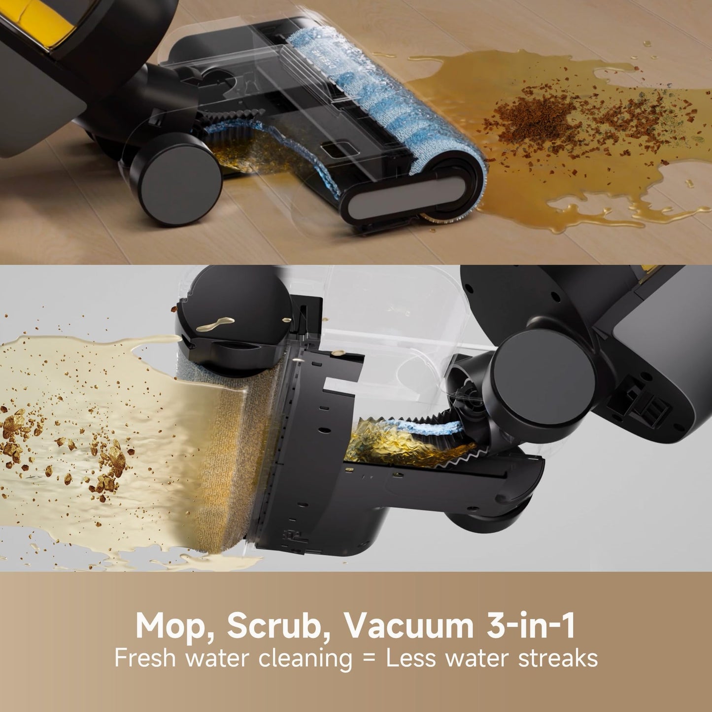 DREAME H12S Cordless Vacuum Mop, Vacuum and Mop at The Same Time, Wet Dry Vacuum for Hard Floors, Edge Cleaning, Hot Air Drying, Smart Floor Cleaner Machine Great for Sticky Messes on Multi-Surfaces