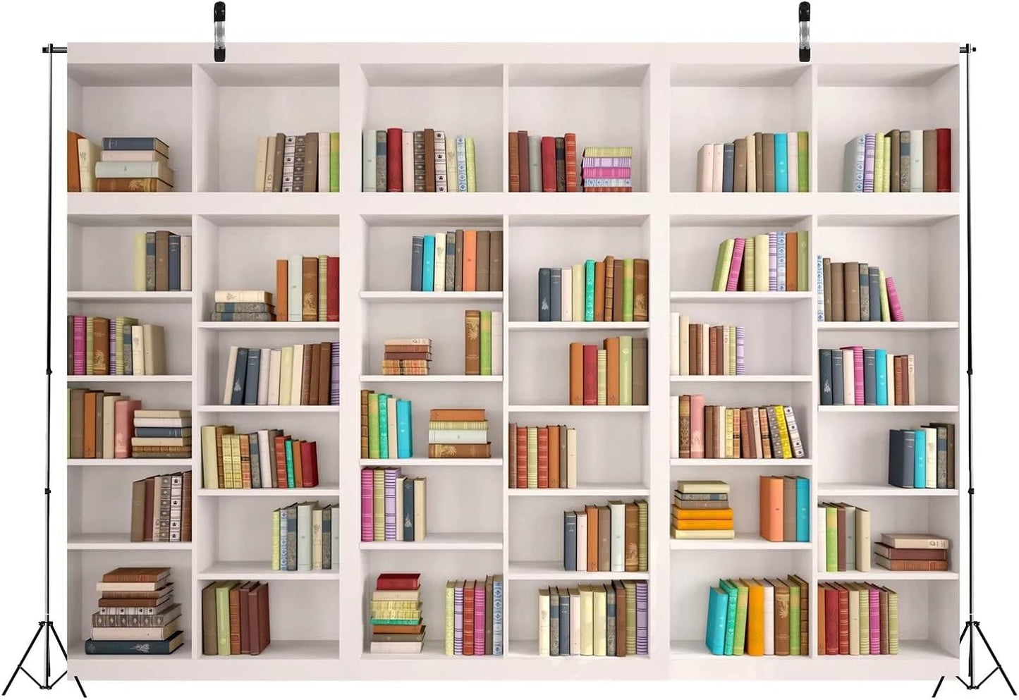 BELECO 5x3ft Telecommuting Fabric White Modern Bookshelf Backdrop Bookcase Photo Backdrops Office Backdrop for Video