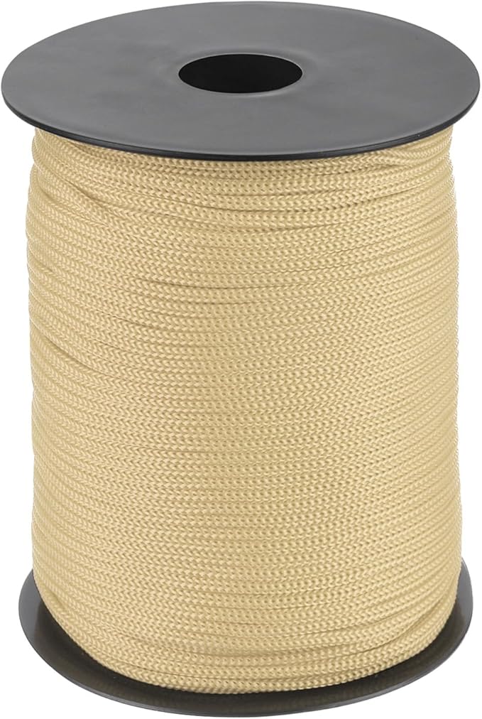 MECCANIXITY 1/8 Inch Polypropylene Rope Braided Ropes, 328ft Nylon Rope Hollow Utility Cord for Clothesline, Camping, Hiking, Outdoor, Khaki