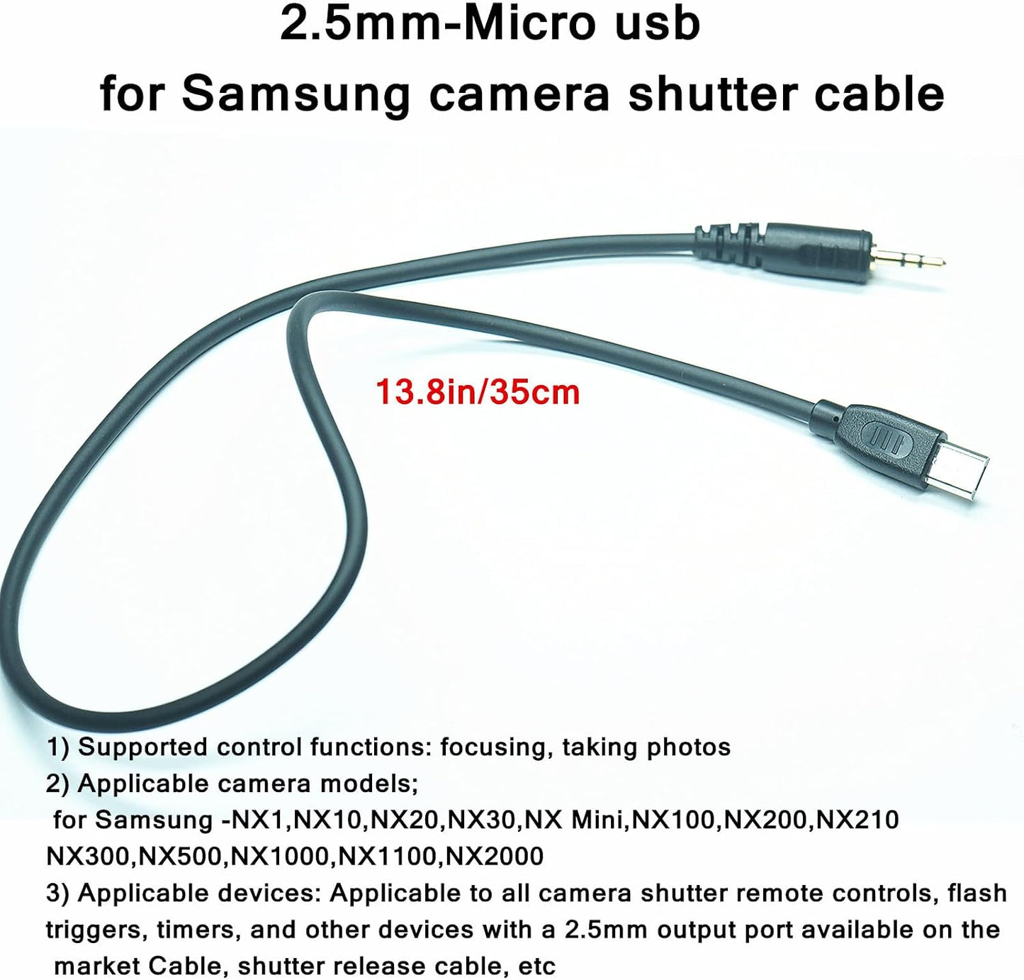 2.5mm-Micro Nx1000/Nx2000/Nx300 (SR2NX2) USB Camera Remote Shutter Release Cable Wire for Samsung Accessories Used