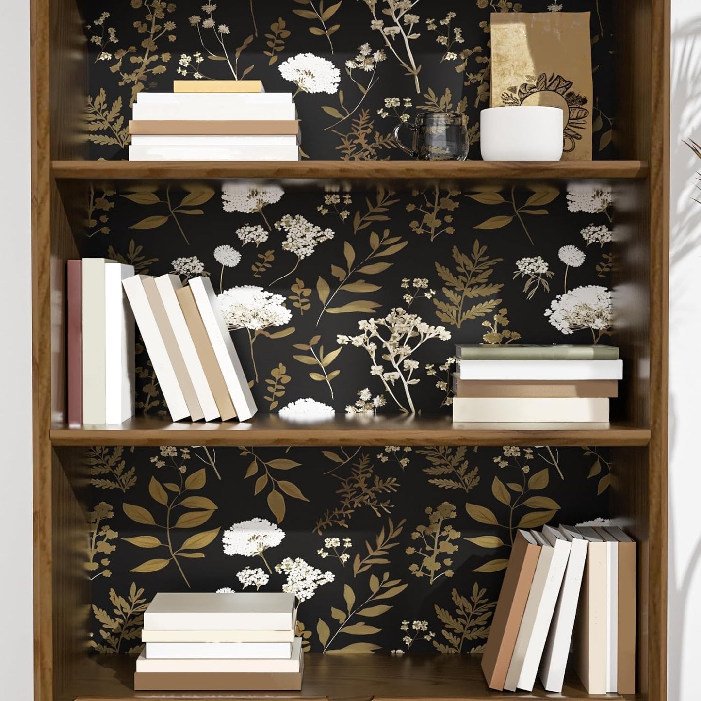Laatse Dark Floral Wallpaper Peel and Stick Boho Wallpaper 17.5in x 393in Vintage Leaf Contact Paper Vinyl Waterproof Self Adhesive Leaf Botanical Wall Paper for Bedroom Walls Kitchen Cabinet