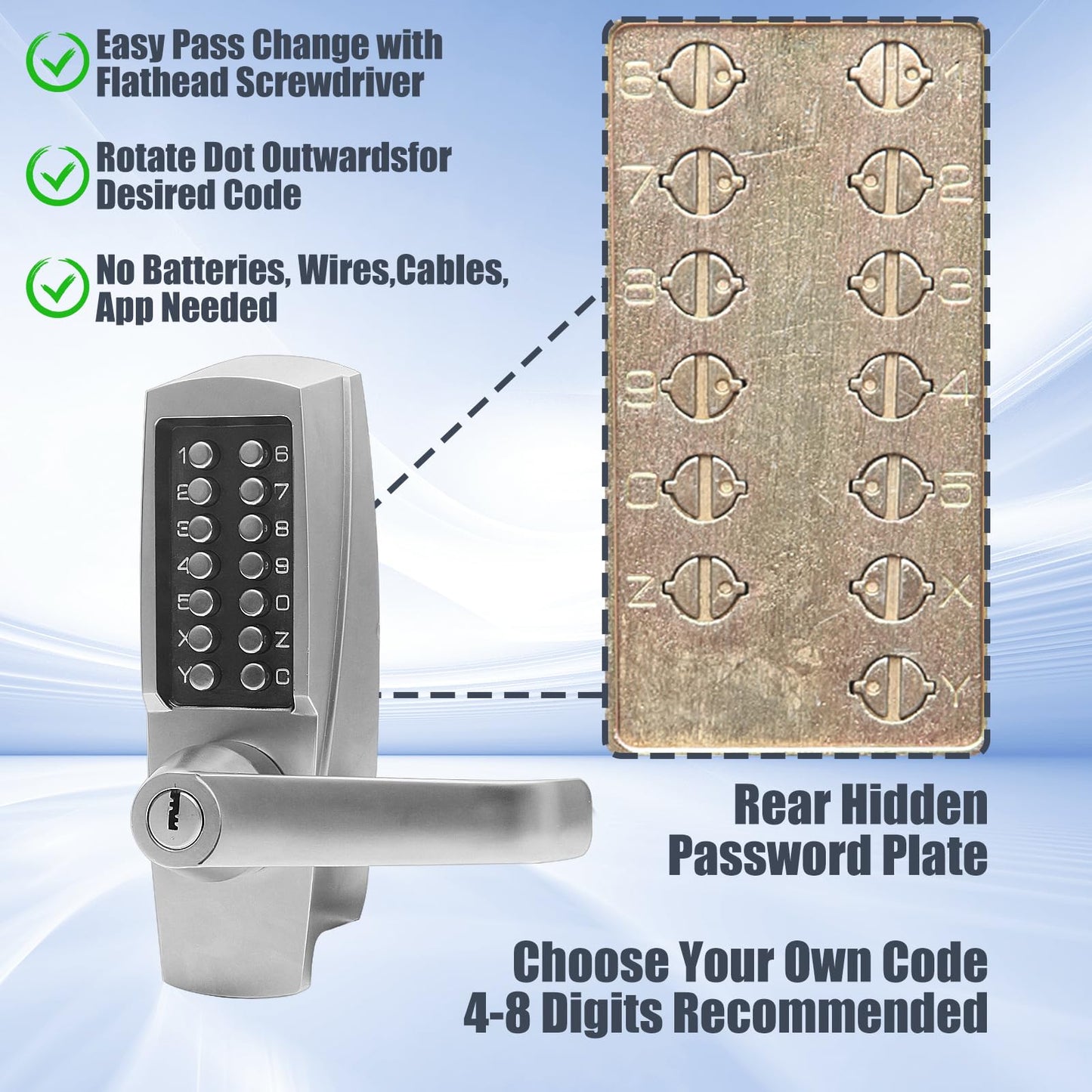 Mechanical Door Lock, Mechanical Push Button Lever Lock, Keyless Entry Commercial & Residential, Water-Proof Zinc Alloy, Easy to Install, for Garden, Yard, Garage