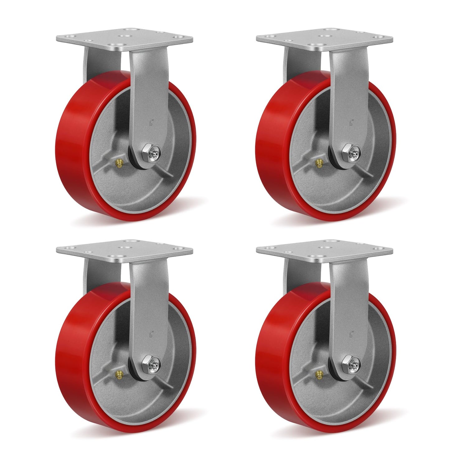 HANDSAMMU 6" X 2" Heavy Duty Casters- Industrial Casters, Polyurethane Casters Wheels, Capacity up to 4800 Lb. Use for Platform Truck, U-Boat Cart,Workbenches (4 Rigid)