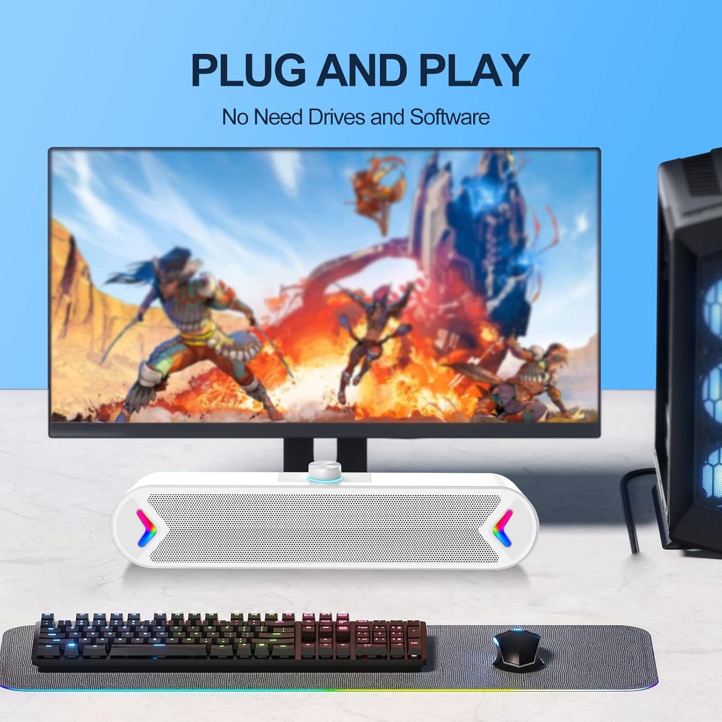 LENRUE 10W (A39PRO Computer Speakers,Wired USB-Powered Sound-bar with Stereo Sound for PC Desktop,Plug-n-Play /White)