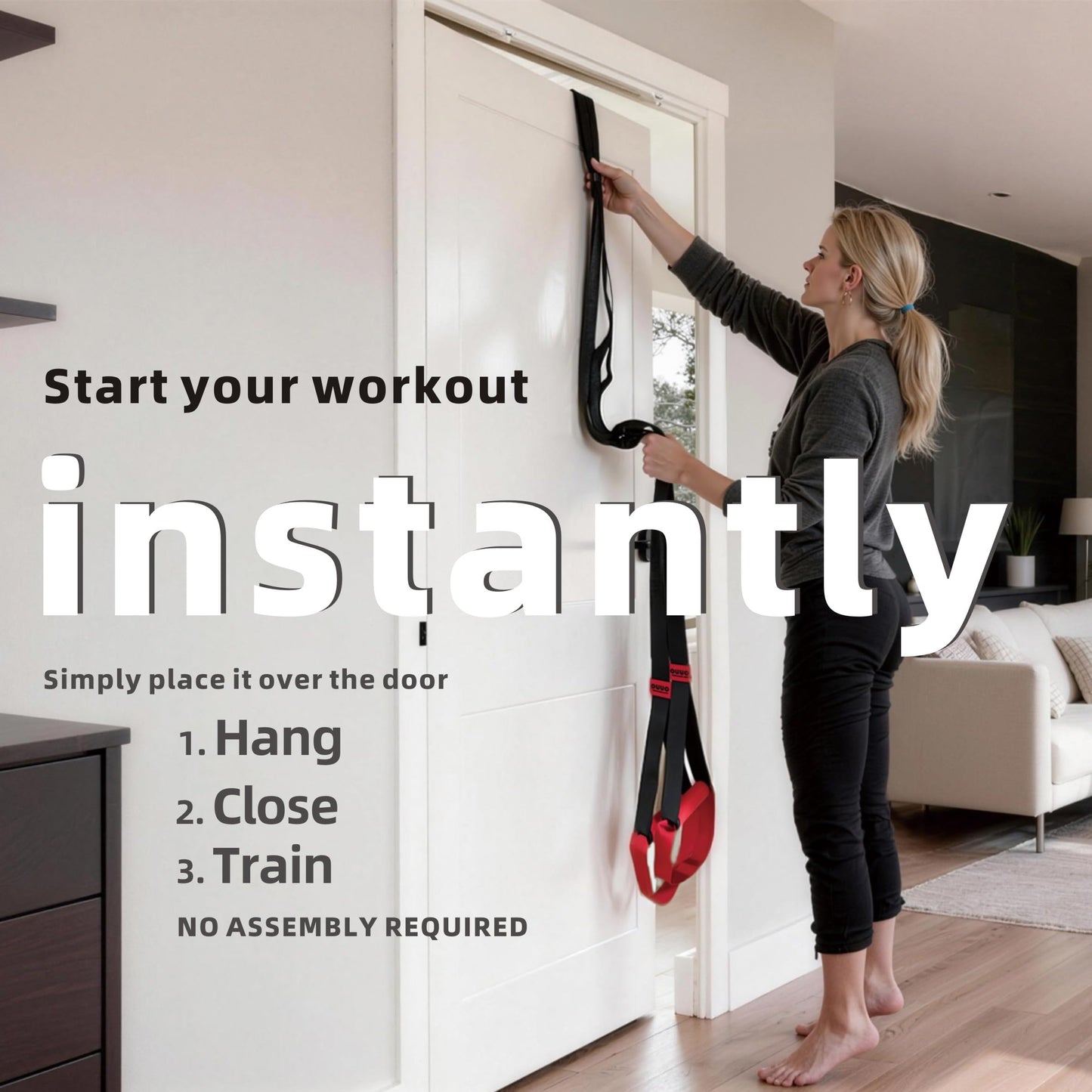 OUUO Suspension Straps Trainer with Integrated Door Anchor, All-in-One Bodyweight Training System for Home & Outdoor Use - Quick Setup in 1 Second