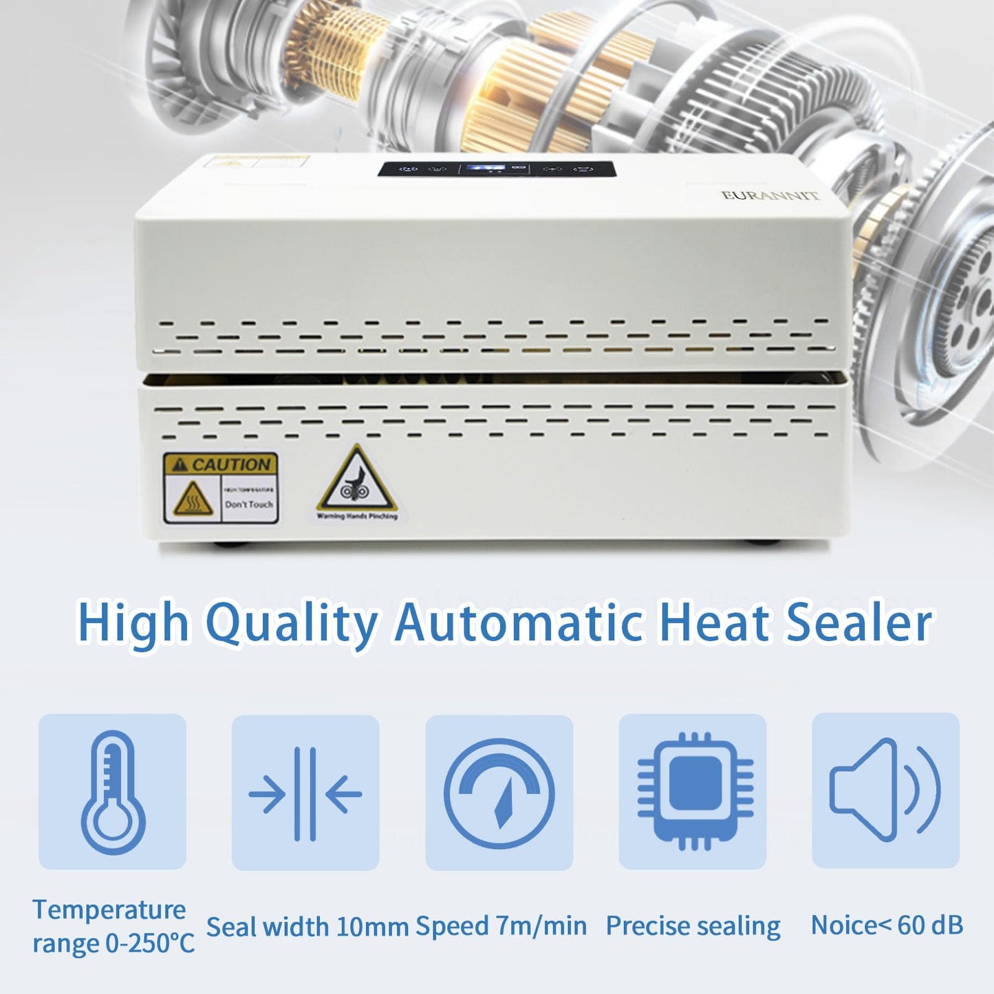 Eurannit Heat Sealer Machine, Automatic Continuous Band Sealer with Digital Temperature Control, Horizontal Bag Sealer for Packing Bags, Desktop White