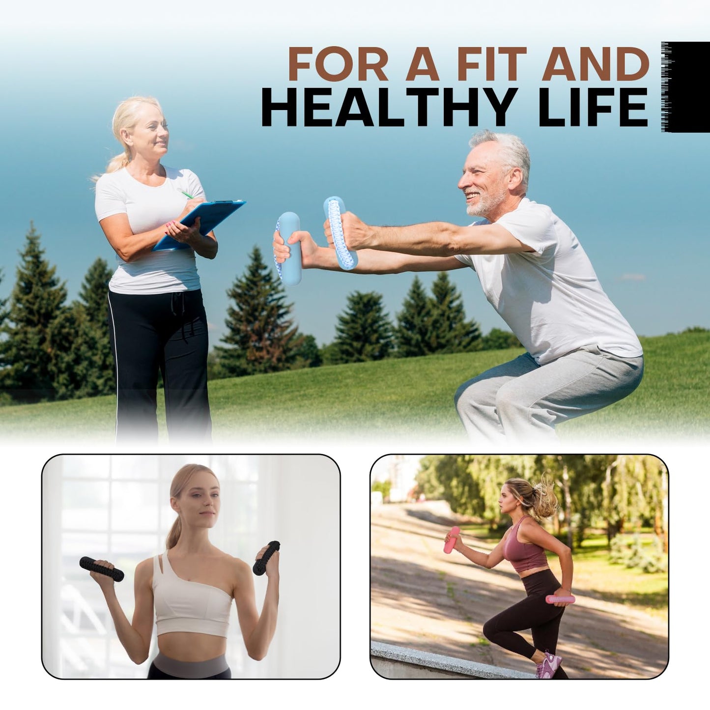 Hikeen Hand Weights Set for Women Men, Soft Dumbbells of 2 (3lb Each), Walking Weight with Hand Strap for Aerobics, Jogging, Running(Black,6lb sets)