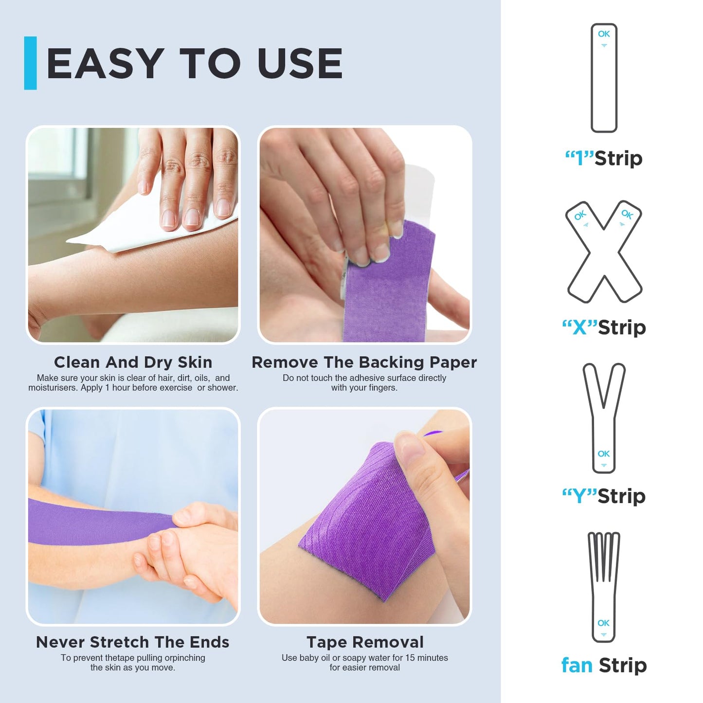 OK TAPE Kinesiology Tape Pre Cut Strips Bulk (100 PCS),Elastic Cotton Latex Free Hypoallergenic Athletic Tape Roll for Muscle Joint Knee,Waterproof 2in×10in/PCS
