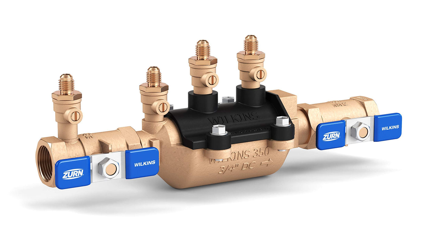 Zurn Wilkins 3/4" 350 Double Check Backflow Preventer with SAE flare test fitting