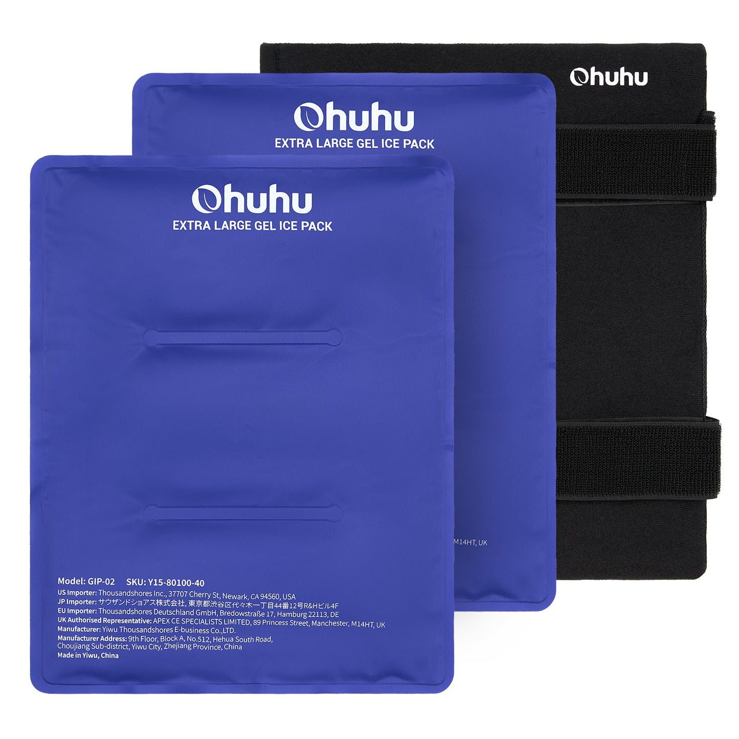 Ice Packs for Injuries 14" X 11": Ohuhu 2 Pack Hot Cold Gel Ice Pack X-Large Reusable Ice Packs with Wrap Flexible Pain Relief for Shoulder Legs Knee Back Hip Aches Injury Muscle Pain-Blue