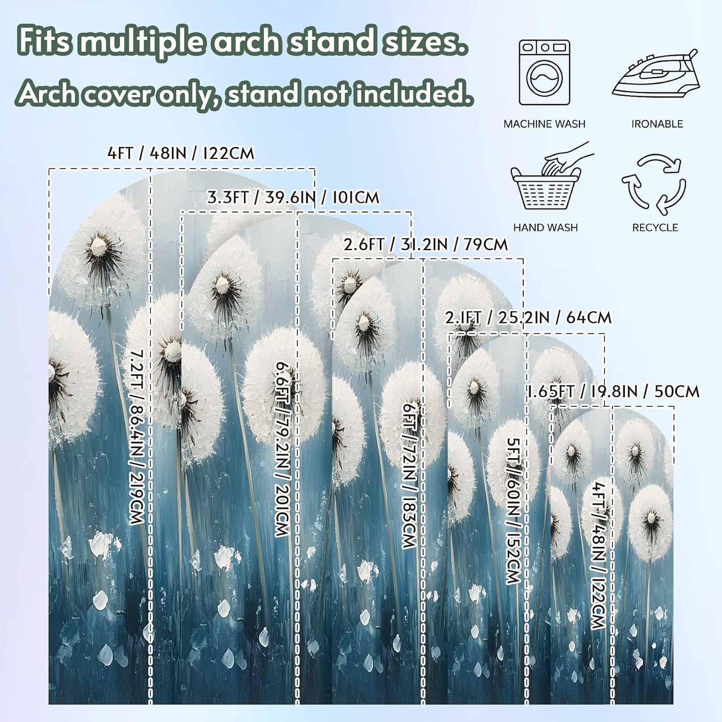 Jnbasdffb 7.2 Spring Floral Wedding Arch Cover, Stretchy Spandex Arch Backdrop Stand Covers FT, Whit Blue Oil Painting