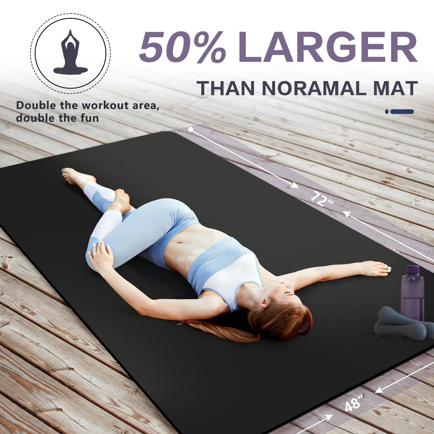 UMINEUX Large Yoga Mat for Men and Women - 6'x4'x10mm, Extra Thick Natural Rubber and TPE Fitness Mat for Home Gym Workout, Non-Slip, Eco Friendly Exercise Mat for Yoga, Pilates and Home Workout