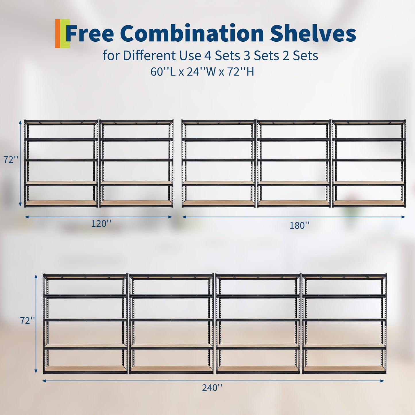 5-Tier Storage Shelving, Adjustable Garage Shelves, Meta Storage Shelving Unit with 3000 LBS Capacity, Steel Wire Rack Shelf Organizer for Garage, Kitchen Pantry Basement, 60 x 24 x 72 inch, Black