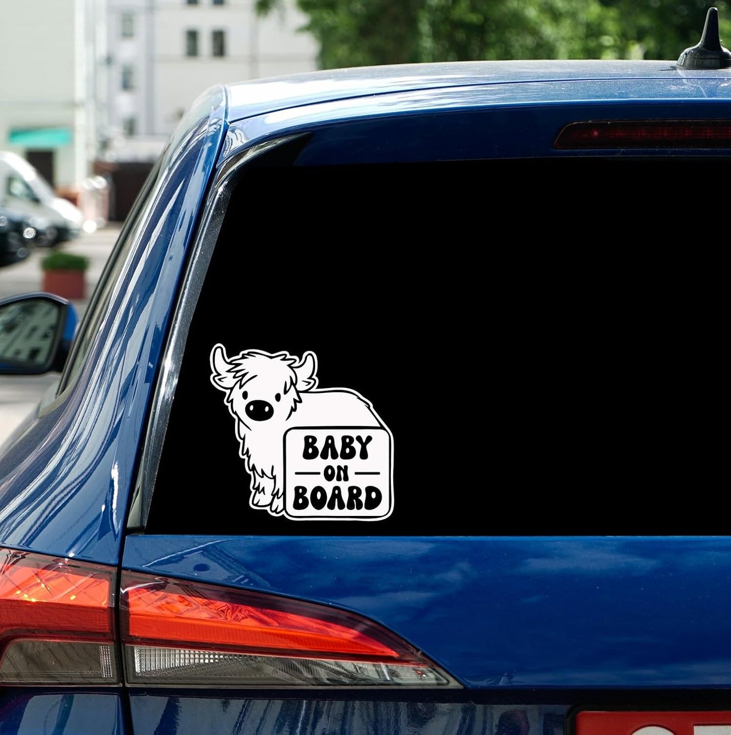 Sabazee Highland Cow Baby On Board Car Window Decal - Cute Calf Safety Sign Vinyl Sticker - Family Travel Awareness
