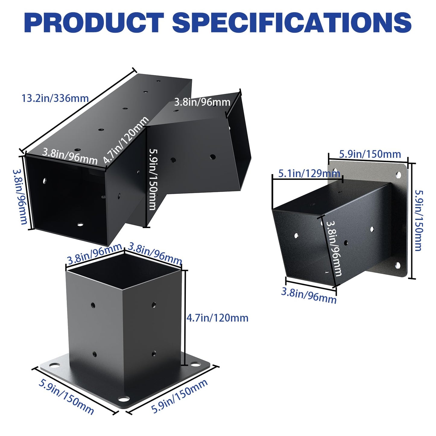 Pergola Kit, 15° 4-Way Slanted Roof Pergola Bracket Set, PowderCoated Roof Wall Mount Pergola Brackets 4" x 4" (Actual: 3.5x3.5 Inch), Pergola Hardware for Porch Gazebo Backyard (3 pcs), Black