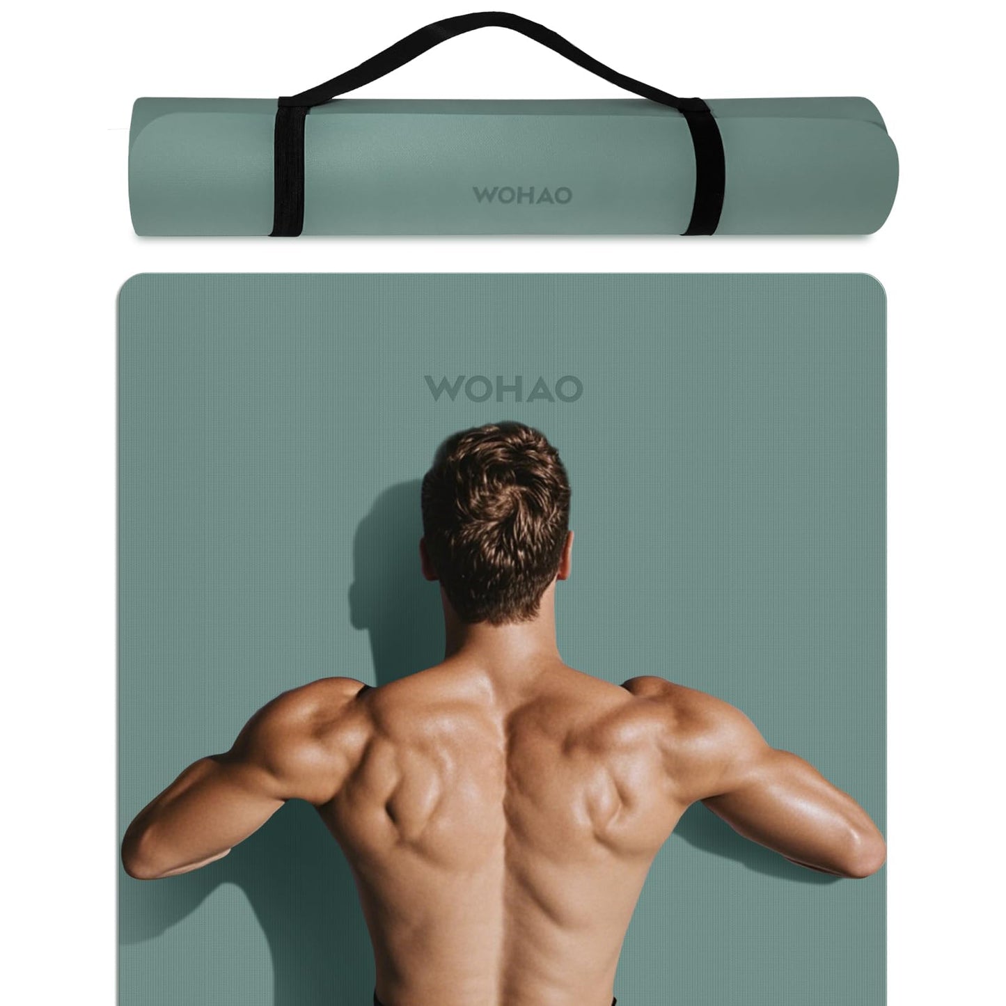 WOHAO 8mm Thick Non-Slip Yoga Mat - Large 72"x32", Eco-Friendly & Odorless with Carrying Strap, Extra Wide & Durable for Yoga, Pilates & Home Gym (Dark Green)