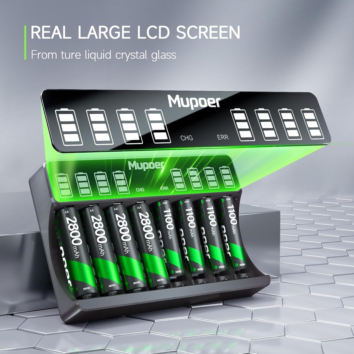 Mupoer Charger,8 Pack 1100mAh,AA Rechargeable AAA Batteries with High Capacity Ni-MH AAA Rechargeable Battery AAA