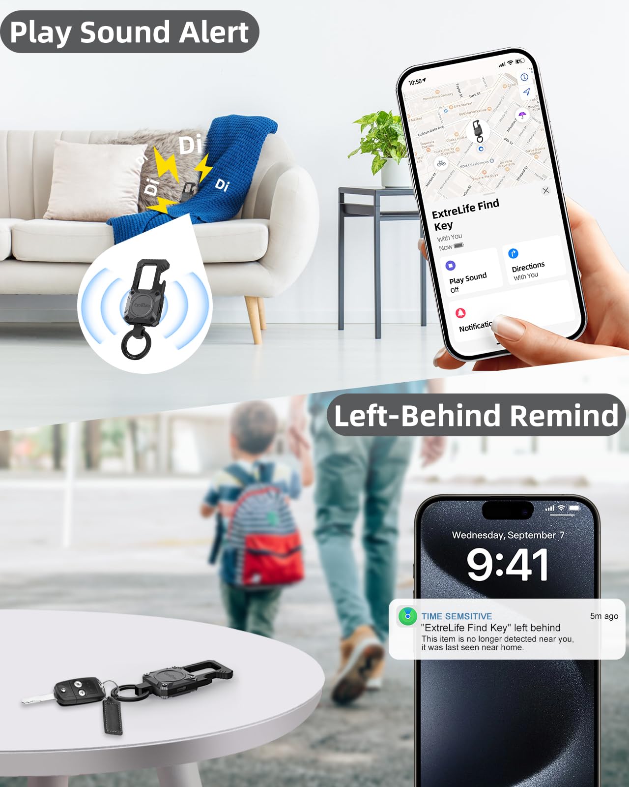 ExtreLife Keychain, Works with Apple Find My, Heavy Duty Keychain Bottle Opener, Carabiner Car Key Chains with Gps Tracker, Key Finder, Bluetooth Tracker, Rechargeable, Space Gray