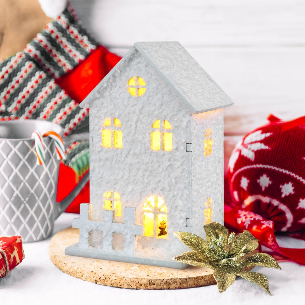 TOYANDONA LED Lighted Christmas Village Houses - 3Pcs Wooden Tabletop Decor for Holiday Display
