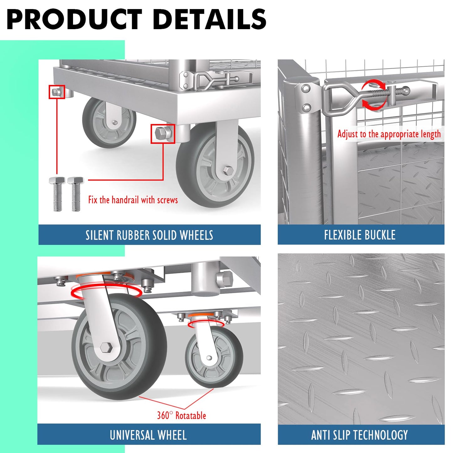4-in-1 Platform Truck Cart with Cage, Multi-Purpose Heavy Duty Steel Flatbed Cart with 2200lbs Capacity Platform Hand Truck 6" Wheels Push Cart Dolly for Groceries, Garage, Warehouse (41“L x 24" W)