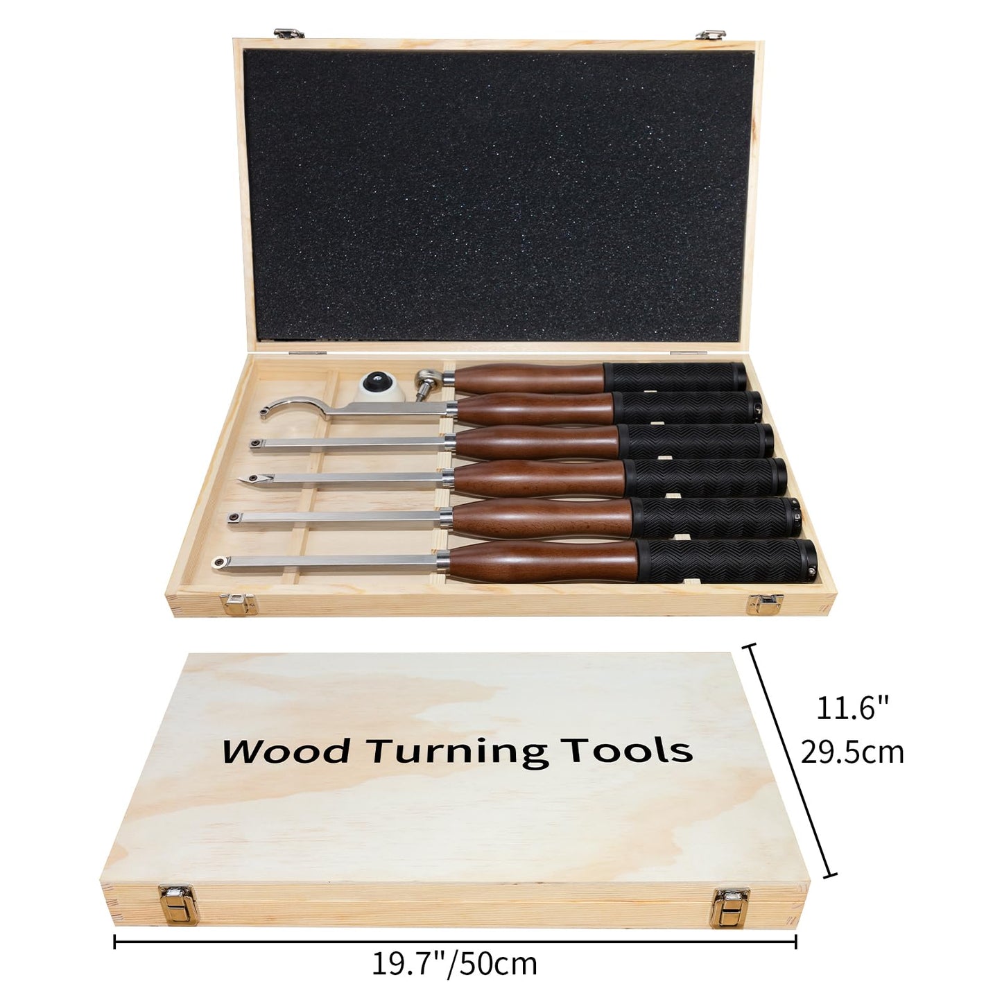 SIIIXS Full Size Carbide Wood Lathe Turning Tool Kit with Bowl Sander,6pcs 18" Professional Carbide Lathe Tools with Wooden Box including Swan Neck Hollower, Rougher, Finisher,Beech Handle with Rubber