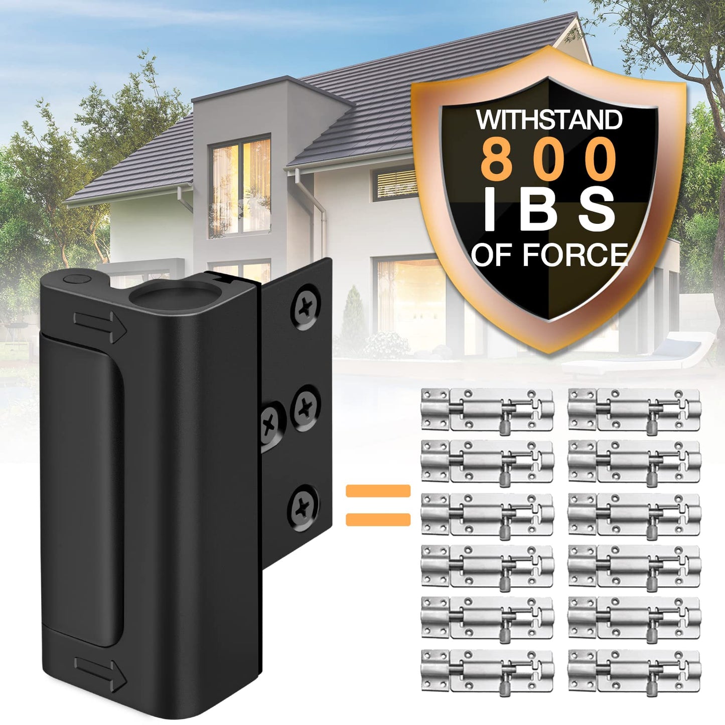 Home Security Door Lock Reinforcement - Child Proof High Security Door Locks with 3" Stop Withstand 800 lbs for Inward Swinging Front Door, Night Kids Safety Metal Flip Deadbolt Latch Defend Home