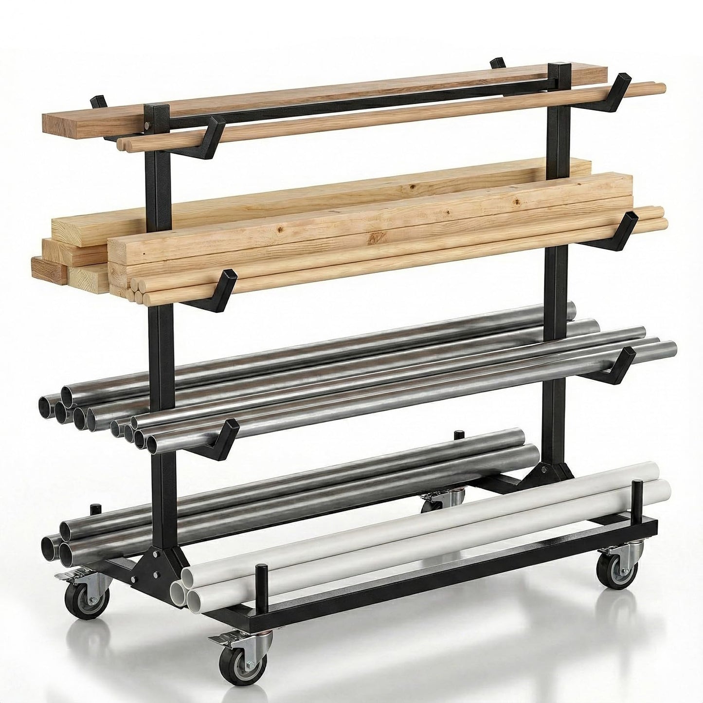 BUYYAH Mobile Conduit Lumber & Pipe Rack, Heavy Duty Alloy Steel Storage Rack with 6 Casters (4 Swivel & 2 Fixed), 1000 LB Capacity, 4.3ft x 2.2ft x 4ft