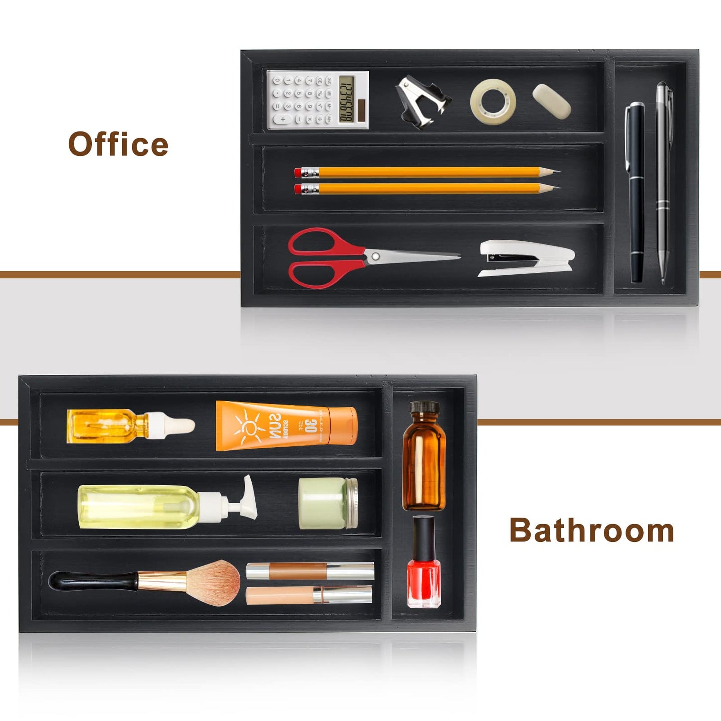 Ayiaren Wooden Silverware Drawer Organizer Tray Small Kitchen Utensil Holder for Drawer Narrow Flatware Organizers Divider Black Wood Cutlery Trays Bamboo Utensil Organizer Spoon and Fork Holder Tray