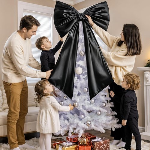 Black Bow Decor - 40 x 24 Inches Large Satin Ribbon Bow for Wedding & Birthday Backdrop