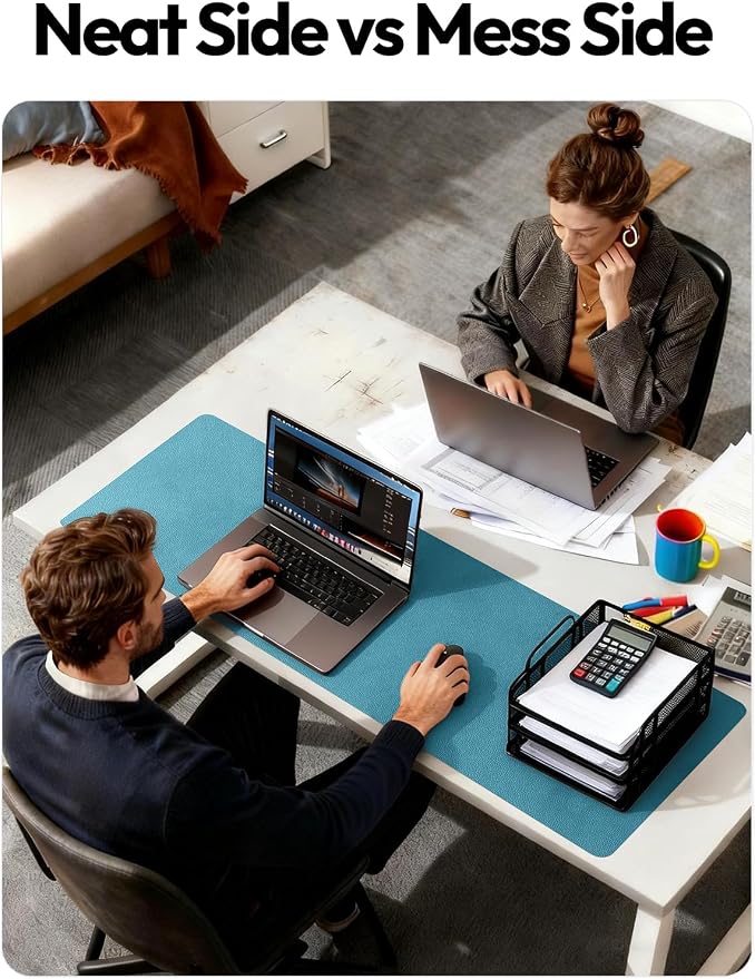 YSAGi Leather Desk Pad Protector, Office Desk Mat, Large Mouse Pad, Non-Slip PU Leather Desk Blotter, Laptop Desk Pad, Waterproof Desk Writing Pad for Office and Home (Turquoise,47.2" x 23.6")