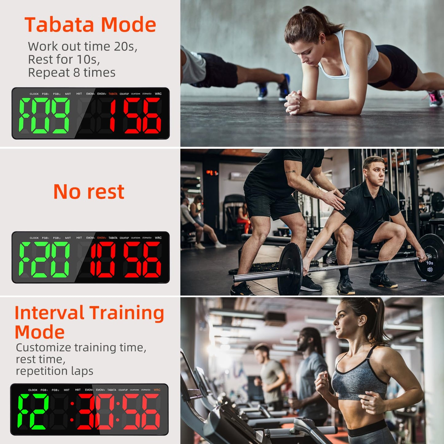 AnExer Gym Timer Clock for Gym with Remote, 16.5" LED Workout Colck Count Down/Up Clock for Fitness, 12/24H Digital Wall Clock, Portable Home Accessories