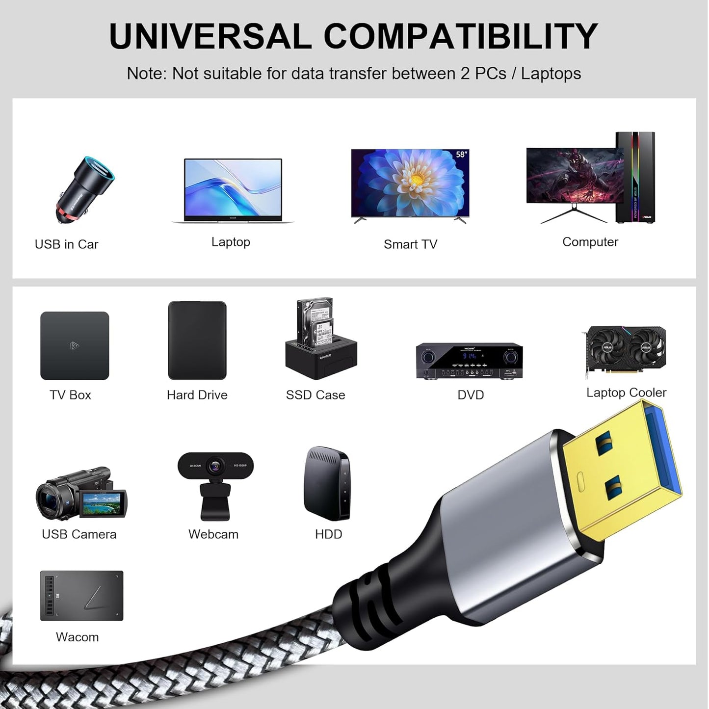 3.0 1Ft, 1FT) Tan QY USB A to A Male Cable USB Male to Male Cable Double End USB Cord Compatible with Hard Drive